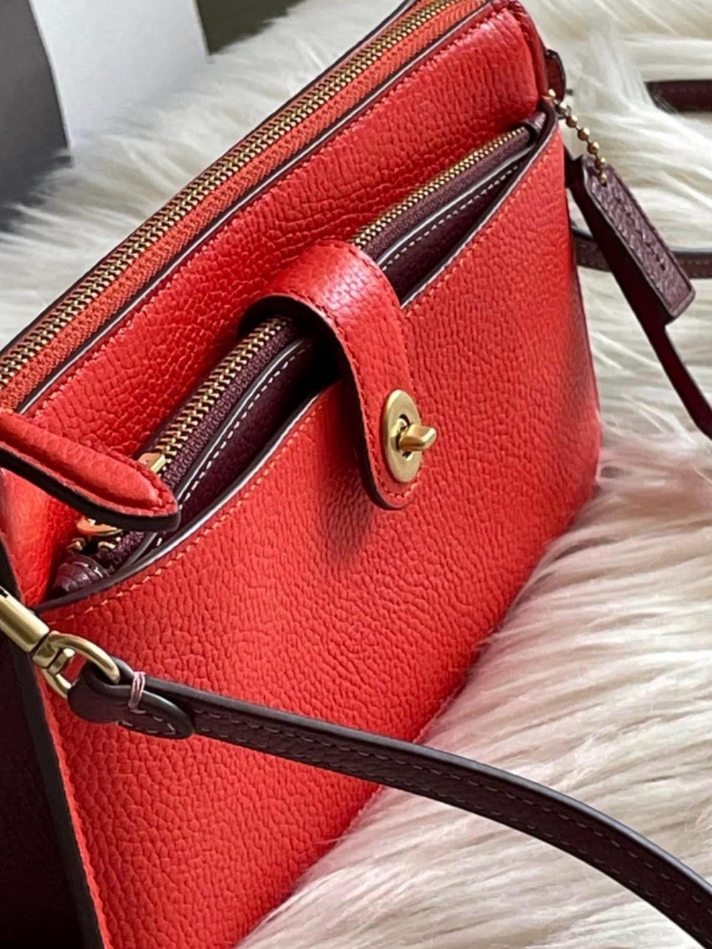 Coach Red Pebbled Crossbody Bag with Gold Hardware